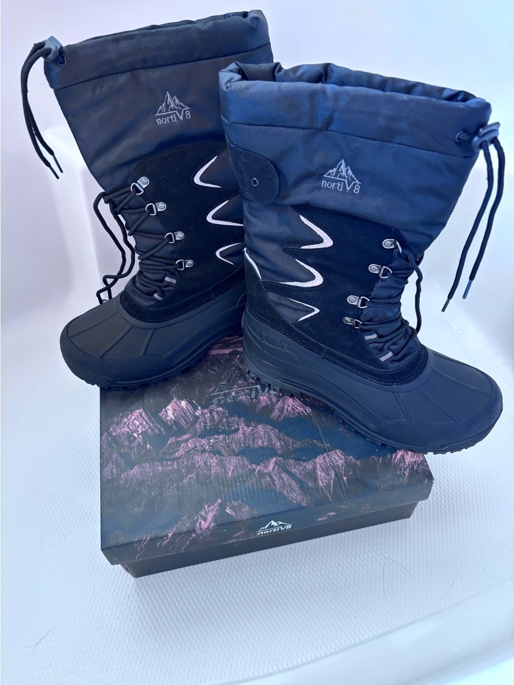 nortiV8 Men's Black Winter Snow Boots with Insulated Shaft